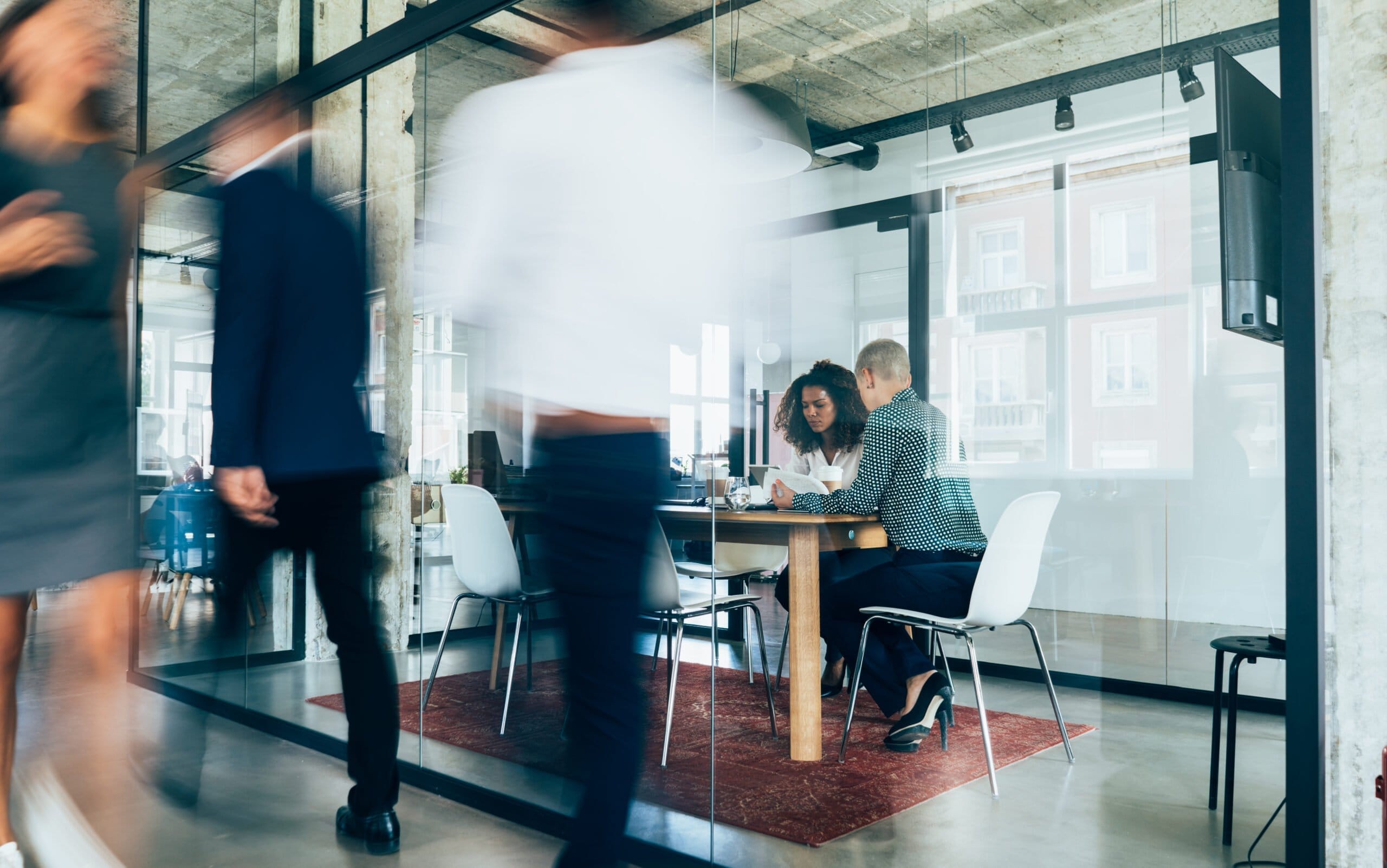 Busy workers in a workplace