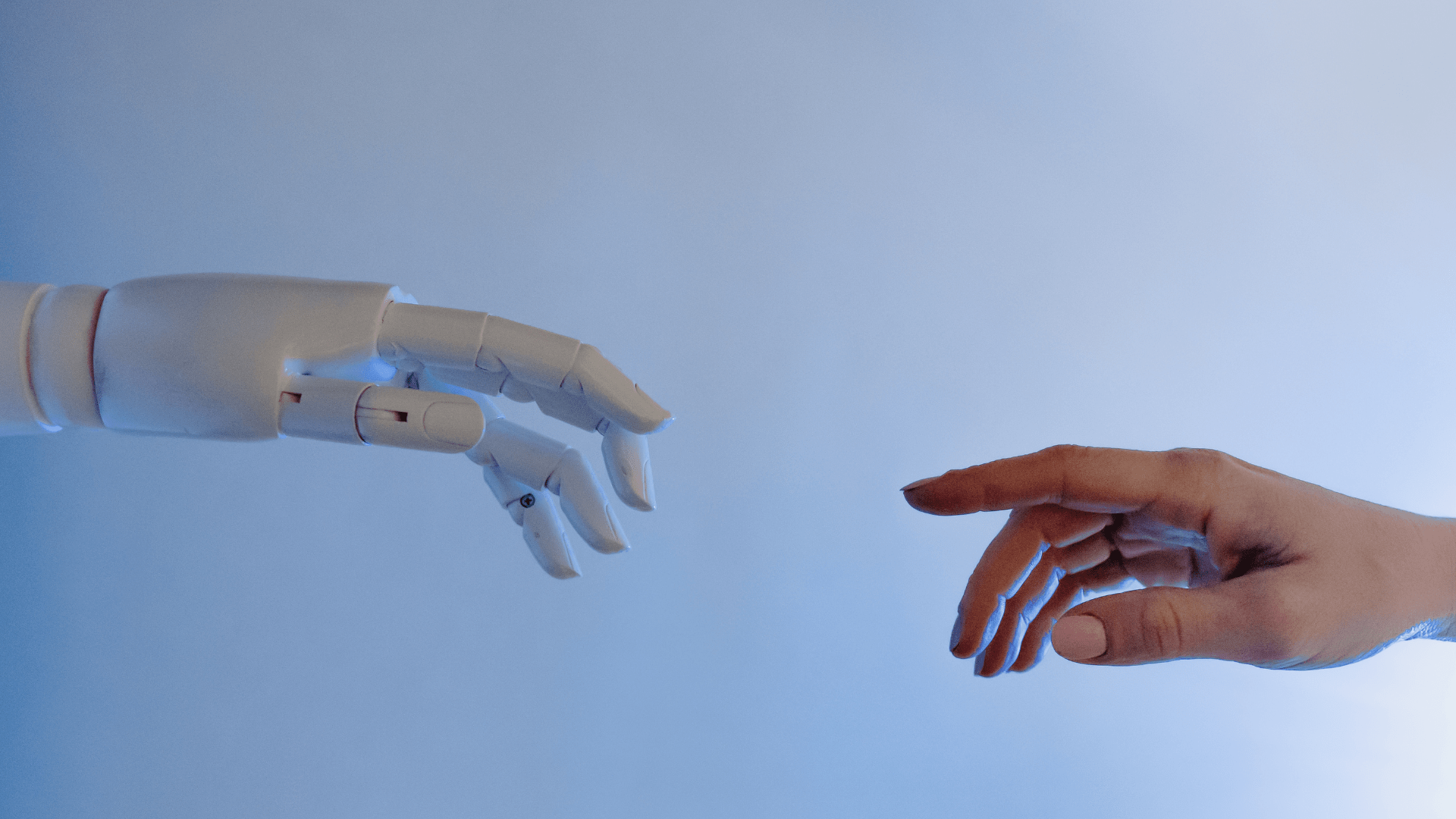 AI and human hand representing the impact of technology in executive recruitment Brisbane